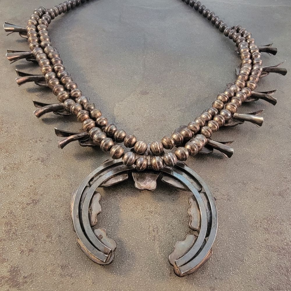Vintage Navajo 1960's Red Coral Squash Blossom Necklace - Picture 11 of 11
